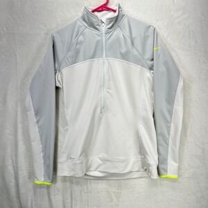 Nike Pro Dri Fit 1/2 Zip Long Sleeve‎ Womens Size Large Gray White 607562-121